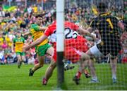 29 May 2022; Michael Langan of Donegal has a shot on goal during the Ulster GAA Football Senior Championship Final between Derry and Donegal at St Tiernach's Park in Clones, Monaghan. Photo by Stephen McCarthy/Sportsfile
