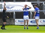 29 May 2022; Seán O'Flynn of Laois is shown the red card by referee Derek O'Mahoney during the Tailteann Cup Round 1 match between Laois and Westmeath at MW Hire O'Moore Park in Portlaoise, Laois. Photo by Piaras Ó Mídheach/Sportsfile