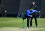 29 May 2022; Simi Singh of Leinster Lightning bowling during the Cricket Ireland Inter-Provincial Trophy match between Northern Knights v Leinster Lightning at North Down Cricket Club in Comber, Down. Photo by George Tewkesbury/Sportsfile