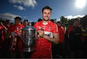 29 May 2022; Derry captain Christopher McKaigue celebrates with the Anglo Celt Cup after the Ulster GAA Football Senior Championship Final between Derry and Donegal at St Tiernach's Park in Clones, Monaghan. Photo by Stephen McCarthy/Sportsfile