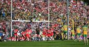 29 May 2022; Derry players combine to prevent a late free from Donegal's Michael Murphy during the Ulster GAA Football Senior Championship Final between Derry and Donegal at St Tiernach's Park in Clones, Monaghan. Photo by Stephen McCarthy/Sportsfile