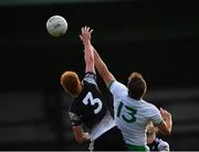 28 May 2022; A general view of Gaelic Football as Sligo full back Evan Lyons and James Gallagher of London reach for the ball during the Tailteann Cup Round 1 match between Sligo and London at Markievicz Park in Sligo. Photo by Ray McManus/Sportsfile