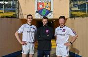3 June 2022; Longford GAA manager Billy O’Loughlin, centre, with captain Mickey Quinn, right, and vice-captain Darren Gallagher, pictured at the launch of AIB’s new series ‘Tailteann Cup: Mic’d Up’. The fly-on-the-wall style series sees O’Loughlin and the two players mic’d up for the duration of their clash against Fermanagh last weekend. AIB, proud sponsors of both Club and County, is celebrating their eighth season as sponsors of the GAA All-Ireland Senior Football Championships and this new series takes GAA fans into the heart of the action, showcasing #TheToughest players in Gaelic Games through the eyes and voices of county management and players. You can view the first episode here: https://www.youtube.com/watch?  Photo by Sam Barnes/Sportsfile