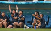 28 May 2022; Leinster players, from left, Tadhg Furlong, Andrew Porter, Caelan Doris and Jamison Gibson-Park watch on in the final moments of the Heineken Champions Cup Final match between Leinster and La Rochelle at Stade Velodrome in Marseille, France. Photo by Ramsey Cardy/Sportsfile