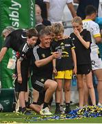 28 May 2022; La Rochelle head coach Ronan O'Gara with his children following his side's victory in the Heineken Champions Cup Final match between Leinster and La Rochelle at Stade Velodrome in Marseille, France. Photo by Ramsey Cardy/Sportsfile
