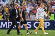 28 May 2022; La Rochelle President Vincent Merlin, left, and head coach Ronan O'Gara, centre, after the Heineken Champions Cup Final match between Leinster and La Rochelle at Stade Velodrome in Marseille, France. Photo by Ramsey Cardy/Sportsfile