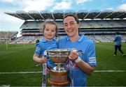 28 May 2022; Lyndsey Davey of Dublin and her niece Caoimhe celebrate with the Mary Ramsbottom Cup after the Leinster LGFA Senior Football Championship Final match beween Meath and Dublin at Croke Park in Dublin. Photo by Stephen McCarthy/Sportsfile