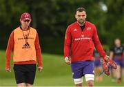 30 May 2022; Senior coach Stephen Larkham, left, and Tadhg Beirne arrive for a Munster rugby squad training session at the University of Limerick in Limerick. Photo by Eóin Noonan/Sportsfile