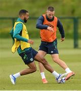30 May 2022; Conor Hourihane, left, and CJ Hamilton during a Republic of Ireland training session at the FAI National Training Centre in Abbotstown, Dublin. Photo by Stephen McCarthy/Sportsfile