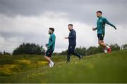 30 May 2022; Ryan Manning, manager Stephen Kenny, and Jayson Molumby, right, arrive for a Republic of Ireland training session at the FAI National Training Centre in Abbotstown, Dublin. Photo by Stephen McCarthy/Sportsfile