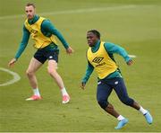 30 May 2022; Michael Obafemi and Will Keane, left, during a Republic of Ireland training session at the FAI National Training Centre in Abbotstown, Dublin. Photo by Stephen McCarthy/Sportsfile