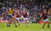 29 May 2022; Donie Smith of Roscommon scores a point despite the efforts of Dylan McHugh of Galway during the Connacht GAA Football Senior Championship Final match between Galway and Roscommon at Pearse Stadium in Galway. Photo by Sam Barnes/Sportsfile