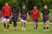 30 May 2022; Players, from left, Thomas Ahern, Edwin Edogbo, Alex Kendellen, Diarmuid Barron and Jeremy Loughman arrive for a Munster rugby squad training session at the University of Limerick in Limerick. Photo by Eóin Noonan/Sportsfile