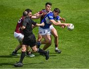 29 May 2022; Mark Barry of Laois in action against James Dolan, left, and David Lynch of Westmeath during the Tailteann Cup Round 1 match between Laois and Westmeath at MW Hire O'Moore Park in Portlaoise, Laois. Photo by Piaras Ó Mídheach/Sportsfile