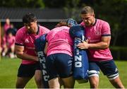 31 May 2022; Leinster players, from left, Thomas Clarkson, John McKee and Scott Penny of Leinster during Leinster Rugby squad training session at UCD in Dublin. Photo by Harry Murphy/Sportsfile