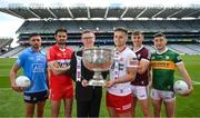 31 May 2022; Michael McKernan of All-Ireland Champions Tyrone and Ard Stiúrthóir of the GAA Tom Ryan with the Sam Maguire Cup and footballers, from left, Niall Scully of Dublin, Christopher McKaigue of Derry, Shane Walsh of Galway and Paudie Clifford of Kerry during the launch of the GAA Football All Ireland Senior Championship Series in Dublin. Photo by Brendan Moran/Sportsfile