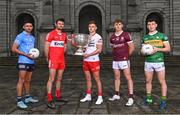 31 May 2022; Footballers, from left, Niall Scully of Dublin, Christopher McKaigue of Derry, Michael McKernan of Tyrone, Shane Walsh of Galway and Paudie Clifford of Kerry during the launch of the GAA Football All Ireland Senior Championship Series in Dublin. Photo by Ramsey Cardy/Sportsfile