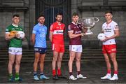 31 May 2022; Footballers, from left, Paudie Clifford of Kerry, Niall Scully of Dublin, Christopher McKaigue of Derry, Shane Walsh of Galway and Michael McKernan of Tyrone during the launch of the GAA Football All Ireland Senior Championship Series in Dublin. Photo by Ramsey Cardy/Sportsfile