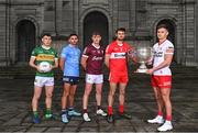 31 May 2022; Footballers, from left, Paudie Clifford of Kerry, Niall Scully of Dublin, Shane Walsh of Galway, Christopher McKaigue of Derry and Michael McKernan of Tyrone during the launch of the GAA Football All Ireland Senior Championship Series in Dublin. Photo by Ramsey Cardy/Sportsfile