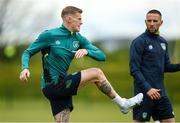 31 May 2022; James McClean, left, and Conor Hourihane during a Republic of Ireland training session at FAI National Training Centre in Abbotstown, Dublin. Photo by Stephen McCarthy/Sportsfile
