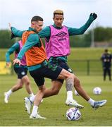 31 May 2022; Alan Browne, left, and Callum Robinson during a Republic of Ireland training session at FAI National Training Centre in Abbotstown, Dublin. Photo by Stephen McCarthy/Sportsfile