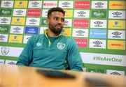 31 May 2022; Cyrus Christie during a Republic of Ireland press conference at FAI National Training Centre in Abbotstown, Dublin. Photo by Stephen McCarthy/Sportsfile