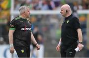29 May 2022; Donegal manager Declan Bonner, right, and Donegal coach Stephen Rochford before the Ulster GAA Football Senior Championship Final between Derry and Donegal at St Tiernach's Park in Clones, Monaghan. Photo by Ramsey Cardy/Sportsfile
