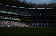 28 May 2022; Dublin players stand for the playing of the National Anthem before the Leinster GAA Football Senior Championship Final match between Dublin and Kildare at Croke Park in Dublin. Photo by Stephen McCarthy/Sportsfile