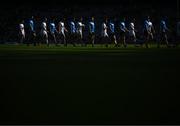 28 May 2022; Dublin and Kildare players during the pre-match parade before the Leinster GAA Football Senior Championship Final match between Dublin and Kildare at Croke Park in Dublin. Photo by Stephen McCarthy/Sportsfile