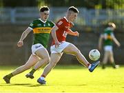 1 June 2022; Mark Kelleher of Cork in action against Jack O'Sullivan of Kerry during the Electric Ireland Munster GAA Minor Football Championship Final match between Kerry and Cork at Páirc Uí Rinn in Cork. Photo by Piaras Ó Mídheach/Sportsfile