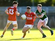 1 June 2022; Darragh O’Donovan of Cork in action against Jack O'Sullivan of Kerry during the Electric Ireland Munster GAA Minor Football Championship Final match between Kerry and Cork at Páirc Uí Rinn in Cork. Photo by Piaras Ó Mídheach/Sportsfile