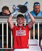 1 June 2022; Cork captain Colm Gillespie lifts the cup after his side's victory in the Electric Ireland Munster GAA Minor Football Championship Final match between Kerry and Cork at Páirc Uí Rinn in Cork. Photo by Piaras Ó Mídheach/Sportsfile