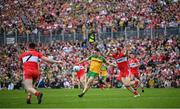 29 May 2022; Jamie Brennan of Donegal in action against Conor Glass of Derry during the Ulster GAA Football Senior Championship Final between Derry and Donegal at St Tiernach's Park in Clones, Monaghan. Photo by Stephen McCarthy/Sportsfile