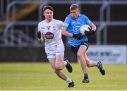 18 May 2022; Ryan Mitchell of Dublin in action against Ben Loakman of Kildare during the Electric Ireland Leinster GAA Minor Football Championship Final match between Dublin and Kildare at MW Hire O'Moore Park in Portlaoise, Laois. Photo by Stephen McCarthy/Sportsfile