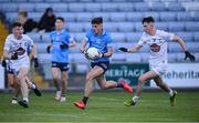 18 May 2022; Clyde Burke of Dublin in action against Joey Cunningham of Kildare during the Electric Ireland Leinster GAA Minor Football Championship Final match between Dublin and Kildare at MW Hire O'Moore Park in Portlaoise, Laois. Photo by Stephen McCarthy/Sportsfile