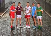 31 May 2022; Footballers, from left, Christopher McKaigue of Derry, Shane Walsh of Galway, Michael McKernan of Tyrone, Niall Scully of Dublin and Paudie Clifford of Kerry during the launch of the GAA Football All Ireland Senior Championship Series in Dublin. Photo by Ramsey Cardy/Sportsfile