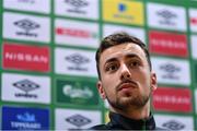 2 June 2022; Lee O'Connor during a Republic of Ireland U21's press conference at FAI National Training Centre in Abbotstown, Dublin. Photo by Ben McShane/Sportsfile