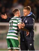 27 May 2022; Shelbourne manager Damien Duff with Sean Kavanagh of Shamrock Rovers during the SSE Airtricity League Premier Division match between Shamrock Rovers and Shelbourne at Tallaght Stadium in Dublin. Photo by Eóin Noonan/Sportsfile