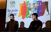 31 May 2022; Speaking at the launch of the GAA Football All Ireland Senior Championship Series at Croke Park in Dublin is Paudie Clifford of Kerry, left, in the company of Shane Walsh of Galway. Photo by Brendan Moran/Sportsfile