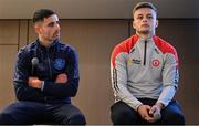31 May 2022; Speaking at the launch of the GAA Football All Ireland Senior Championship Series at Croke Park in Dublin is Niall Scully of Dublin, left, in the company of Michael McKernan of Tyrone. Photo by Brendan Moran/Sportsfile