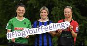2 June 2022; Tiegan Ruddy of Peamount United, left, Laurie Ryan of Athlone Town and Katie Burdis of Bohemians during the SSE Airtricity WNL Well-Being Programme Launch at the FAI Headquarters in Abbotstown, Dublin. Photo by George Tewkesbury/Sportsfile
