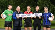 2 June 2022; Tiegan Ruddy of Peamount United, left, DLR Waves Manager Graham Kelly, Katie Burdis of Bohemians, League Official Michelle O'Neill, Laurie Ryan of Athlone Town, right during the SSE Airtricity WNL Well-Being Programme Launch at the FAI Headquarters in Abbotstown, Dublin. Photo by George Tewkesbury/Sportsfile