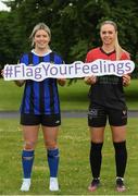 2 June 2022; Laurie Ryan of Athlone Town, left, with Katie Burdis of Bohemians, right, during the SSE Airtricity WNL Well-Being Programme Launch at the FAI Headquarters in Abbotstown, Dublin. Photo by George Tewkesbury/Sportsfile