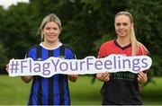 2 June 2022; Laurie Ryan of Athlone Town, left, with Katie Burdis of Bohemians, right, during the SSE Airtricity WNL Well-Being Programme Launch at the FAI Headquarters in Abbotstown, Dublin. Photo by George Tewkesbury/Sportsfile