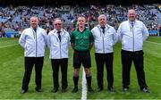 21 May 2022; Referee Colm McDonald with his match officials before the Nickey Rackard Cup Final match between Roscommon and Tyrone at Croke Park in Dublin. Photo by Piaras Ó Mídheach/Sportsfile