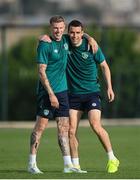 2 June 2022; James McClean, left, and Seamus Coleman during a Republic of Ireland training session at the Yerevan Football Academy in Yerevan, Armenia. Photo by Stephen McCarthy/Sportsfile