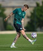2 June 2022; James McClean showcases his gaelic football skills during a Republic of Ireland training session at the Yerevan Football Academy in Yerevan, Armenia. Photo by Stephen McCarthy/Sportsfile