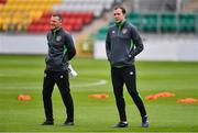 2 June 2022; Manager Jim Crawford, left, and Assistant coach John O'Shea during a Republic of Ireland U21's training session at Tallaght Stadium in Dublin. Photo by Ben McShane/Sportsfile