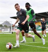 2 June 2022; Ross Tierney, left, and JJ Koyode during a Republic of Ireland U21's training session at Tallaght Stadium in Dublin. Photo by Ben McShane/Sportsfile