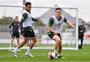 2 June 2022; Conor Coventry, right, and Tyreik Wright during a Republic of Ireland U21's training session at Tallaght Stadium in Dublin. Photo by Ben McShane/Sportsfile